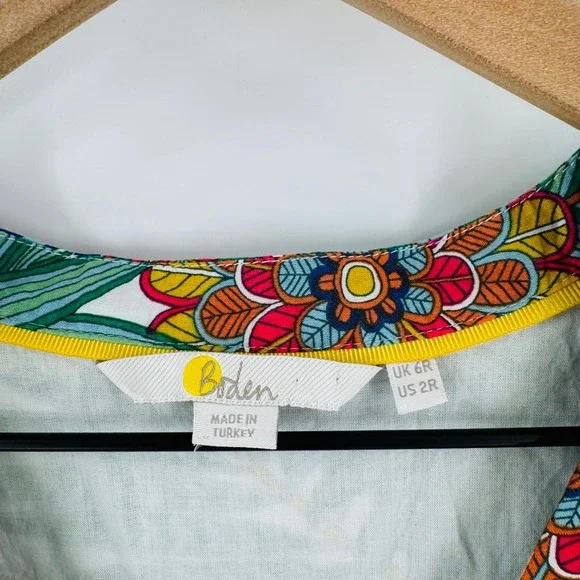 Boden Tropical Fruit Floral Cotton Mini Dress Size 2 Botanical Resortwear - Picture 3 of 9